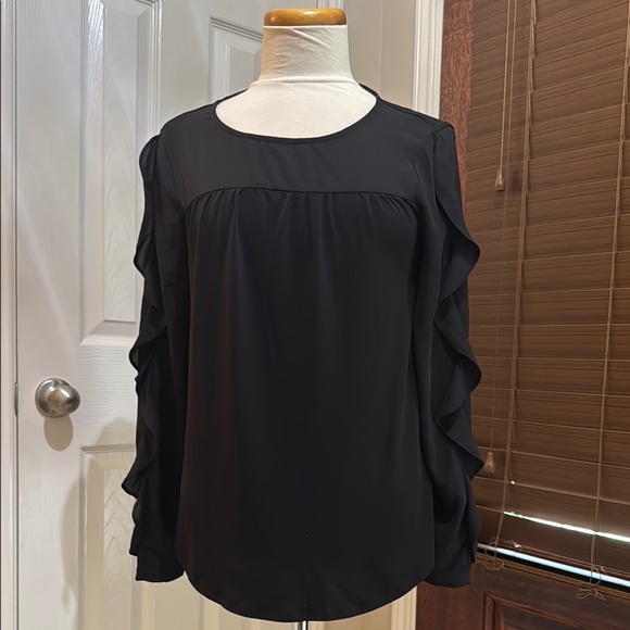 Elle Tops - Elle Black Ruffled Blouse with Ruffle Sleeves